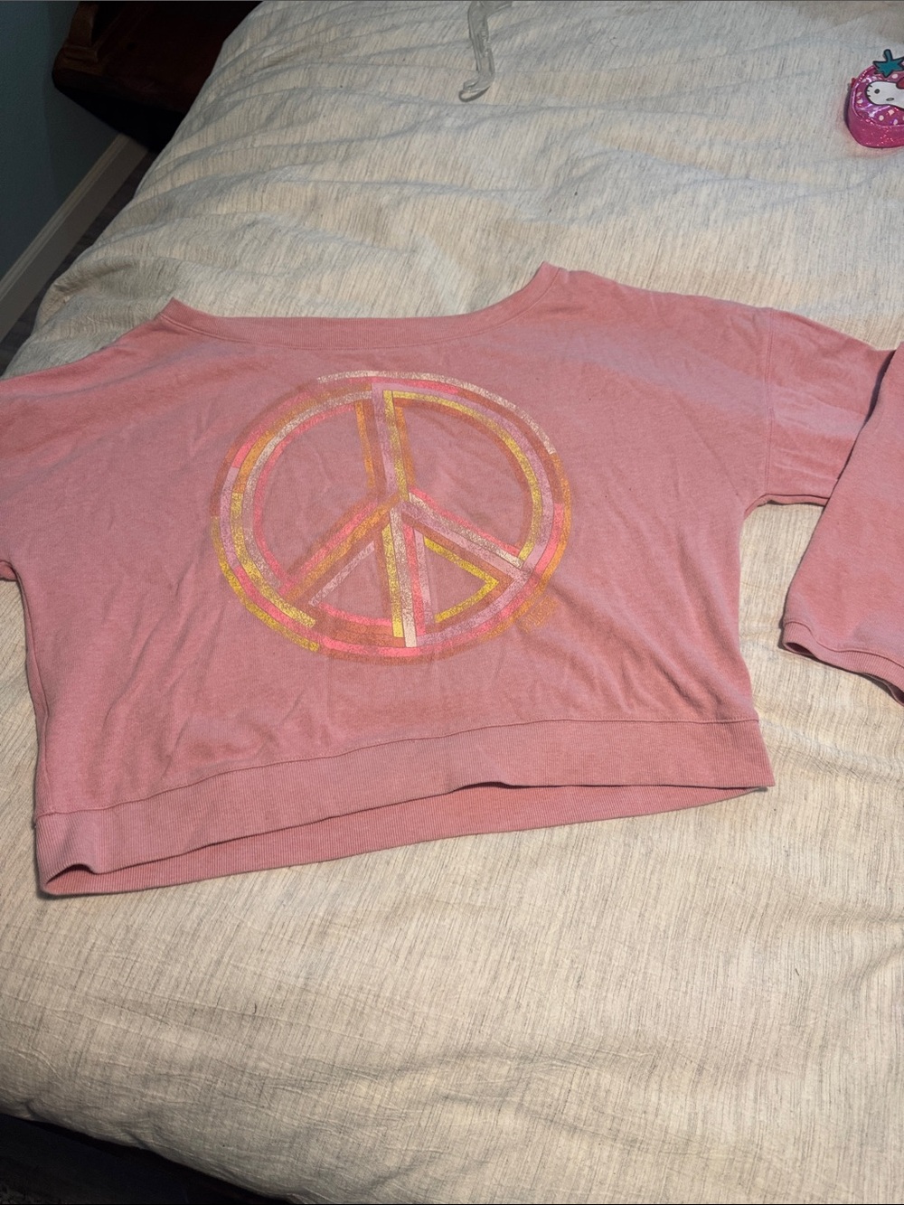 PINK Victoria's Secret Girls' Pink Cropped Sweatshirt with  Peace Sign
